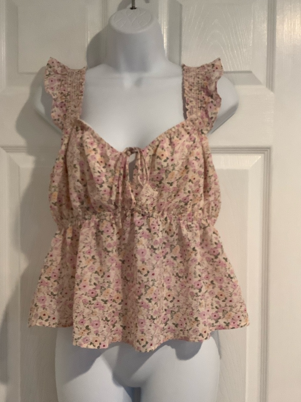 LUSH Lilac Daisy Cottagcore Floral Smocked Clean Girl Ruffle Twee Peplum Top L